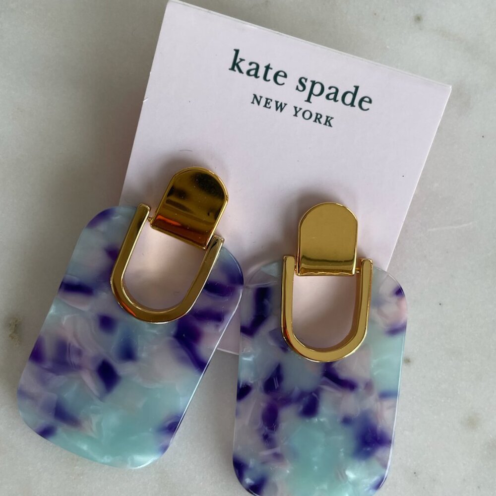 Kate Spade New York Sedgewick Geo Rectangular Lilac Drop Statement Earrings NWT